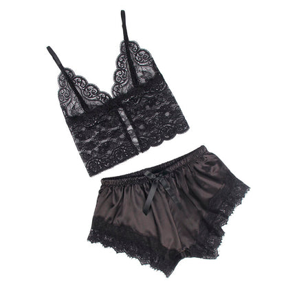 SUBBLIME - 953942 CASUAL SILK NIGHTGOWN + LACE PANTIES BLACK L/XL