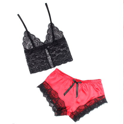 SUBBLIME - 953966 CASUAL SILK NIGHTGOWN + LACE PANTIES BLACK/RED L/XL