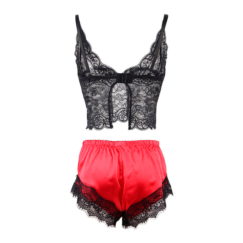 SUBBLIME - 953966 CASUAL SILK NIGHTGOWN + LACE PANTIES BLACK/RED L/XL