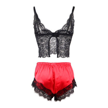 SUBBLIME - 953966 CASUAL SILK NIGHTGOWN + LACE PANTIES BLACK/RED L/XL