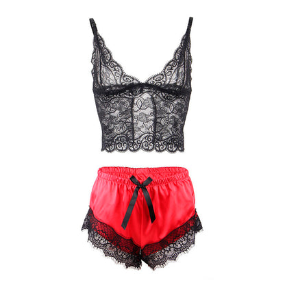 SUBBLIME - 953966 CASUAL SILK NIGHTGOWN + LACE PANTIES BLACK/RED L/XL