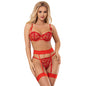 SUBBLIME - 954321 BRA + THONG + GARTER BELT WITH HEART PRINT RED S/M