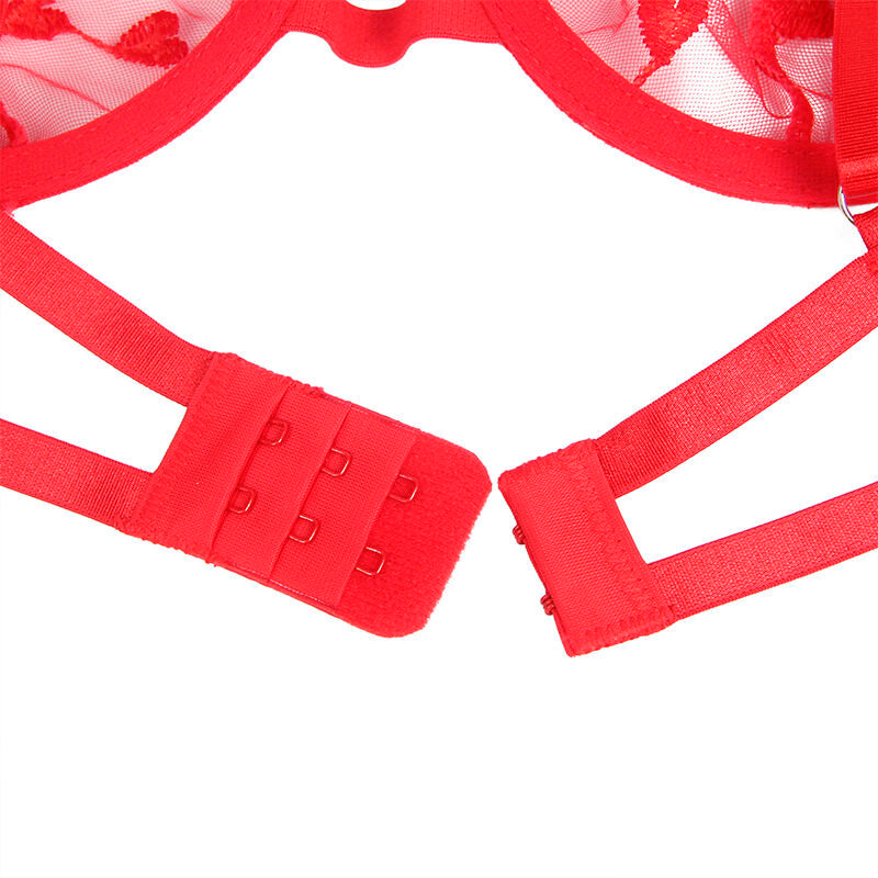 SUBBLIME - 954321 BRA + THONG + GARTER BELT WITH HEART PRINT RED S/M
