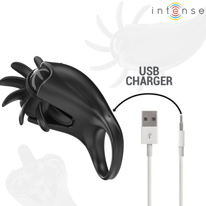 INTENSE - MABEL VIBRATION RING 10 VIBRATIONS WITH CLITORAL STIMULATOR BLACK