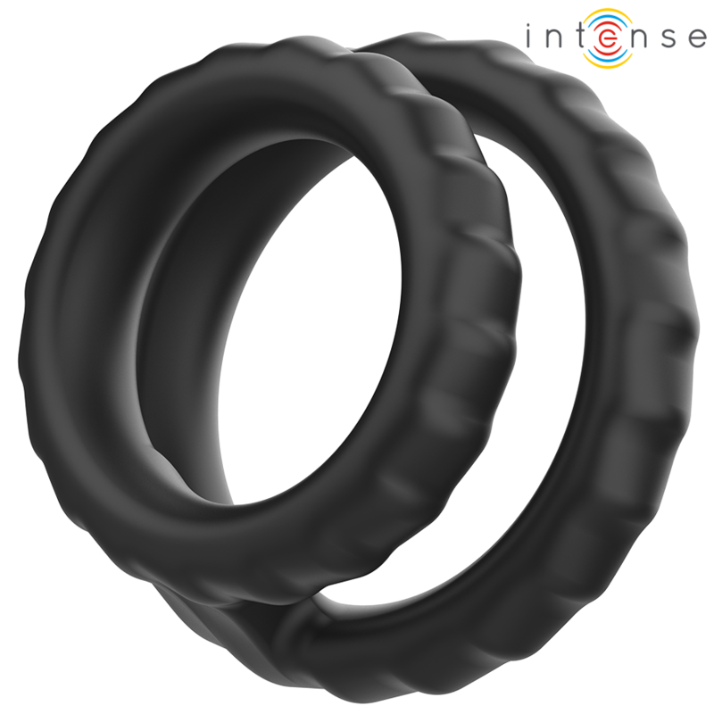 INTENSE - DEWEY DOUBLE PENIS RING MADE OF SILICONE BLACK MODEL 2