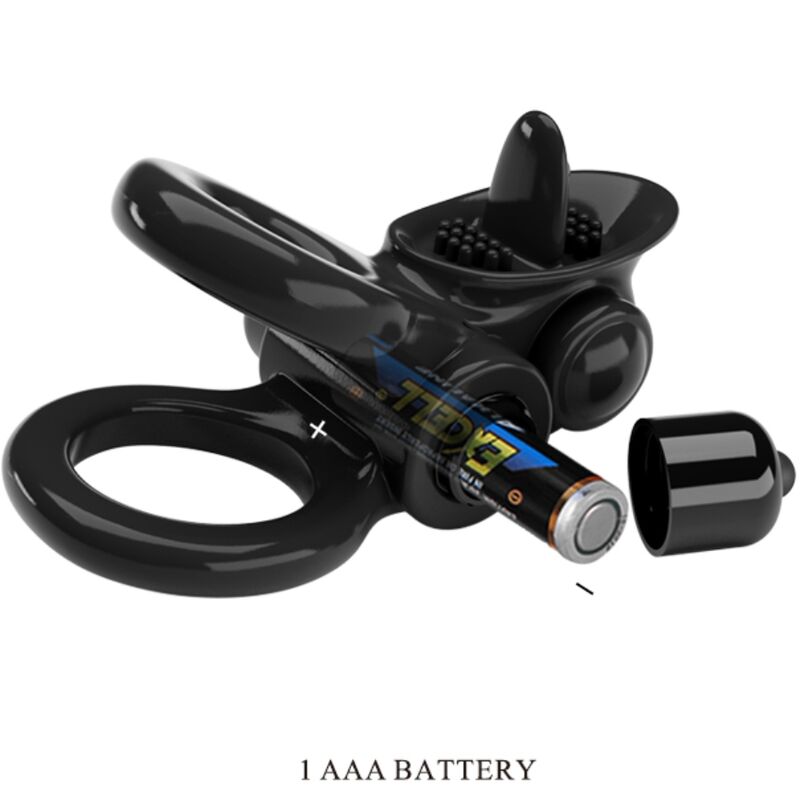 PRETTY LOVE - PASSIONATE RING DOUBLE VIBRATING RING + CLITORAL STIMULATOR BLACK