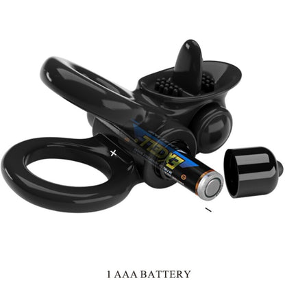 PRETTY LOVE - PASSIONATE RING DOUBLE VIBRATING RING + CLITORAL STIMULATOR BLACK