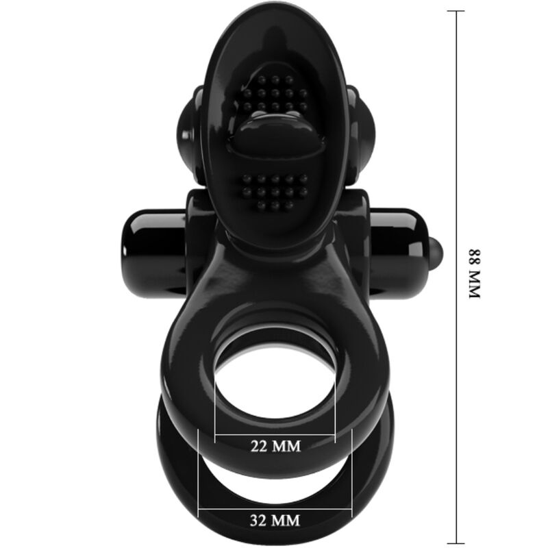 PRETTY LOVE - PASSIONATE RING DOUBLE VIBRATING RING + CLITORAL STIMULATOR BLACK
