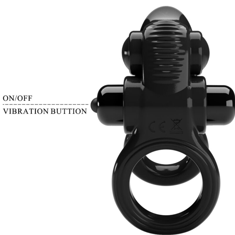 PRETTY LOVE - PASSIONATE RING DOUBLE VIBRATING RING + CLITORAL STIMULATOR BLACK