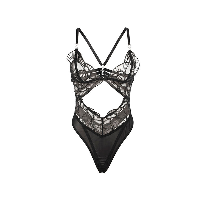 SUBBLIME - 955212 TRANSPARENT BODYSUIT WITH BLACK LACE S/M