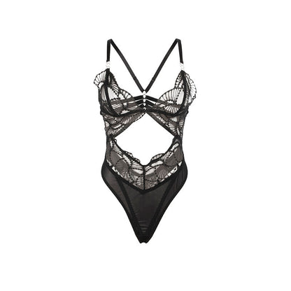 SUBBLIME - 955212 TRANSPARENT BODYSUIT WITH BLACK LACE S/M