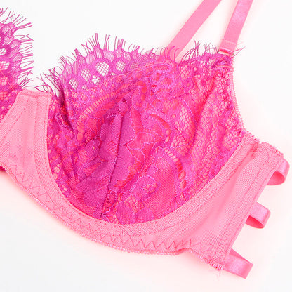 SUBBLIME - 955359 LACE BRA AND SUSPENDER BELT SET PINK AND PURPLE S/M