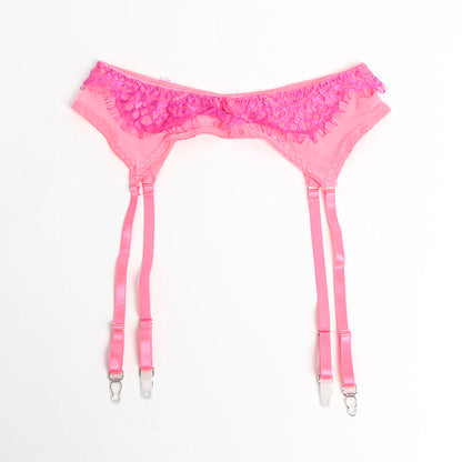SUBBLIME - 955359 LACE BRA AND SUSPENDER BELT SET PINK AND PURPLE S/M