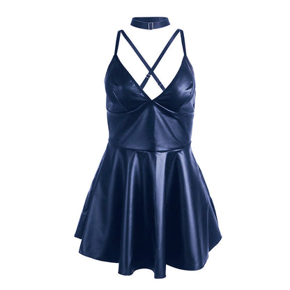 SUBBLIME - 955410 KLEID MIT BLAUEN LEDERTRÄGERN S/M