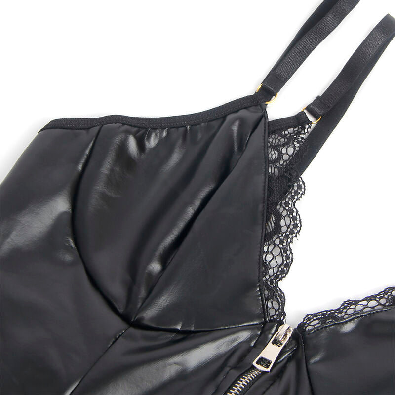 SUBBLIME - 955458 SCHWARZER LEDER-BODY MIT REISSVERSCHLUSS S/M