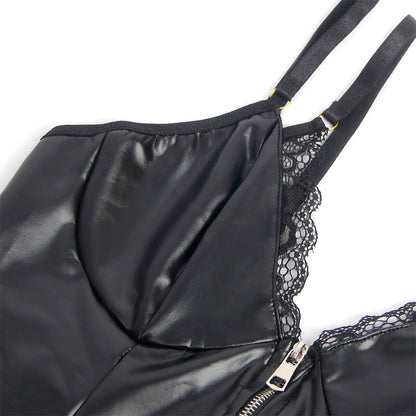 SUBBLIME - 955465 BLACK LEATHER BODYSUIT WITH ZIP L/XL