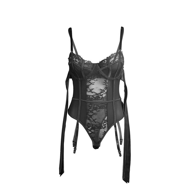 SUBBLIME - 955502 BOW AND GARTER LACE BODYSUIT BLACK L/XL