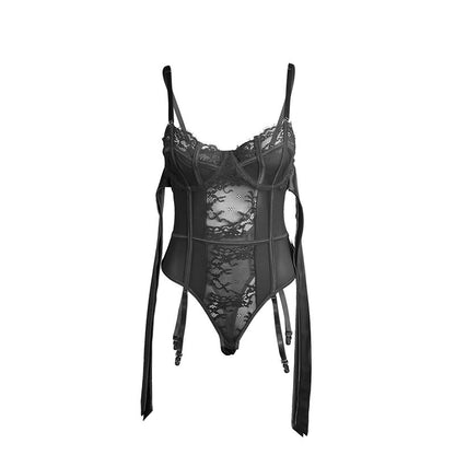 SUBBLIME - 955502 BOW AND GARTER LACE BODYSUIT BLACK L/XL