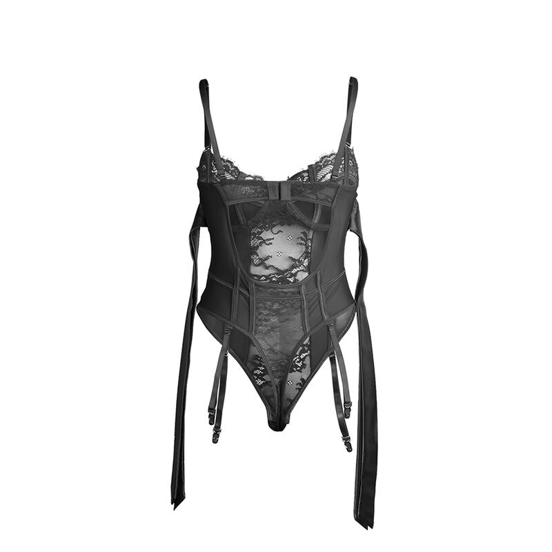 SUBBLIME - 955502 BOW AND GARTER LACE BODYSUIT BLACK L/XL
