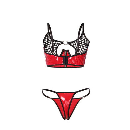 SUBBLIME - 955540 ROTES LACKLEDER-NETZ-ZIPPER-BH-SET L/XL