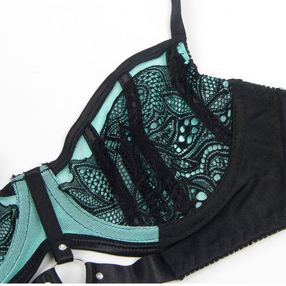 SUBBLIME - 955557 GREEN PATENT LEATHER MESH ZIPPER BRA SET S/M