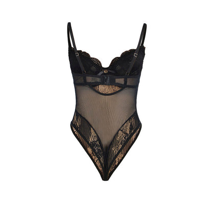 SUBBLIME - 955618 LACE BODYSUIT WITH CROTCH CLOSURE BLACK S/M