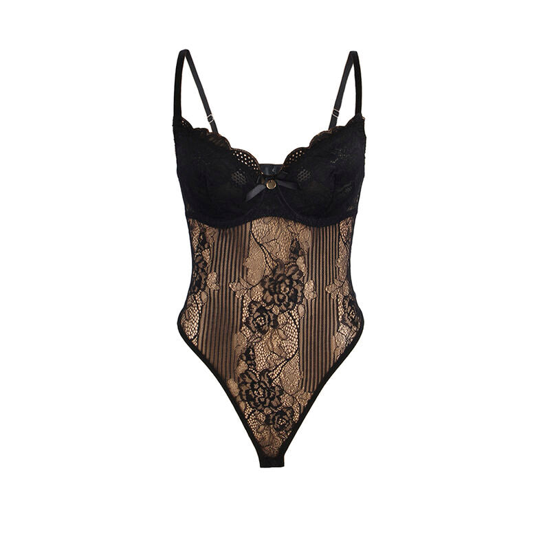 SUBBLIME - 955618 LACE BODYSUIT WITH CROTCH CLOSURE BLACK S/M