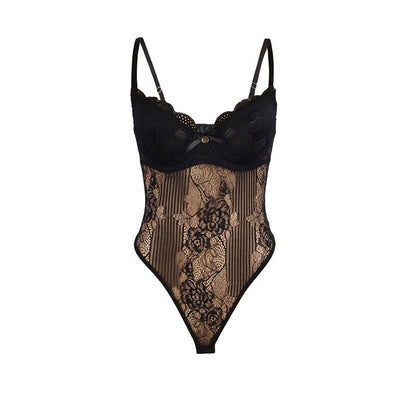SUBBLIME - 955618 LACE BODYSUIT WITH CROTCH CLOSURE BLACK S/M