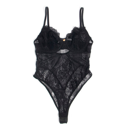 SUBBLIME - 955618 LACE BODYSUIT WITH CROTCH CLOSURE BLACK S/M