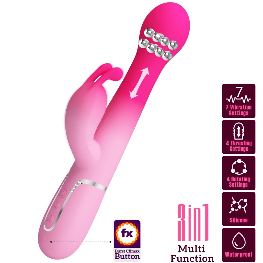 PRETTY LOVE - DEJON 3 IN 1 MULTIFUNCTIONAL RABBIT VIBRATOR PINK