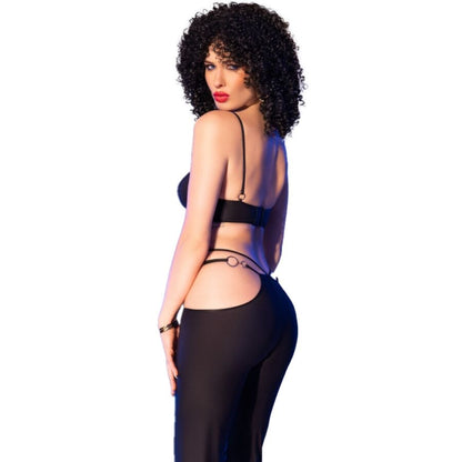 CHILIROSE - CR 4851 SCHWARZES TOP UND LEGGINGS-SET MIT GOLDENEN ACCESSOIRES M