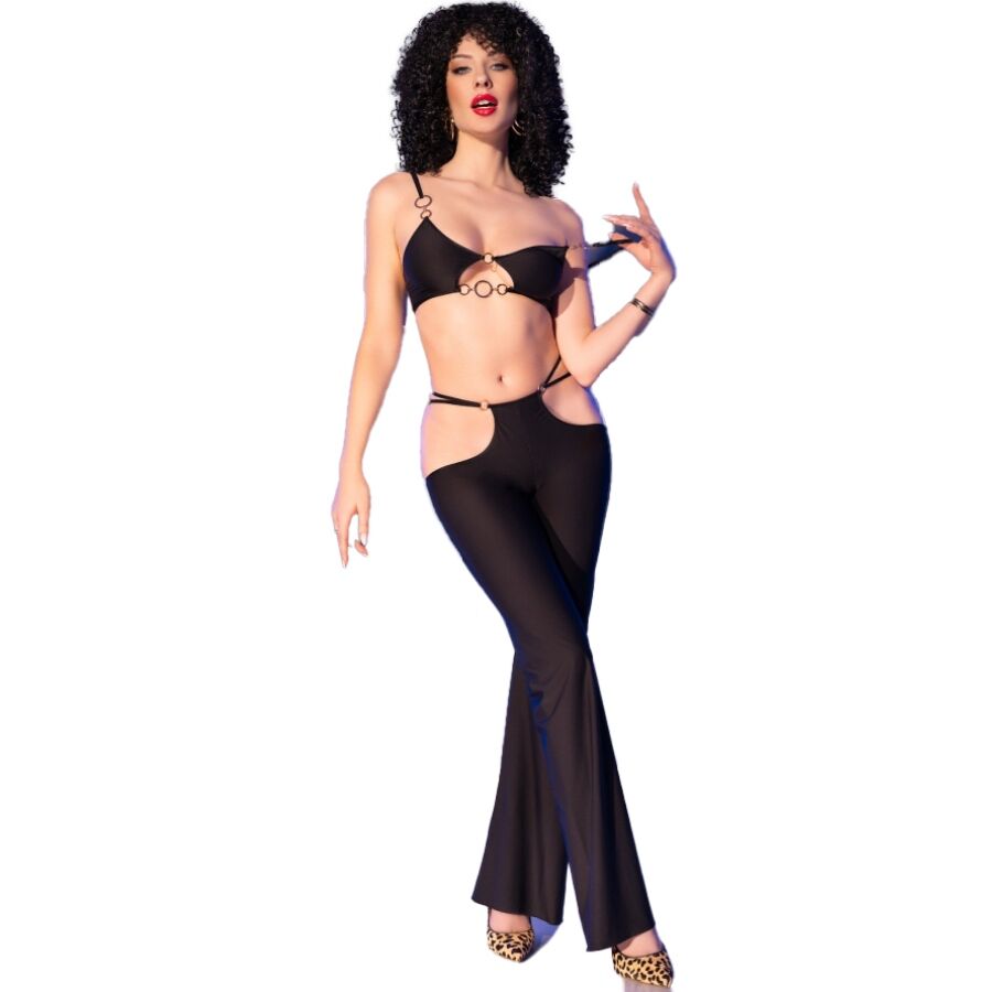 CHILIROSE - CR 4851 BLACK TOP AND LEGGINGS SET WITH GOLD ACCESSORIES L