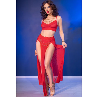 CHILIROSE - CR 4850 RED TOP AND LEGGINGS SET WITH GOLD ACCESSORIES S