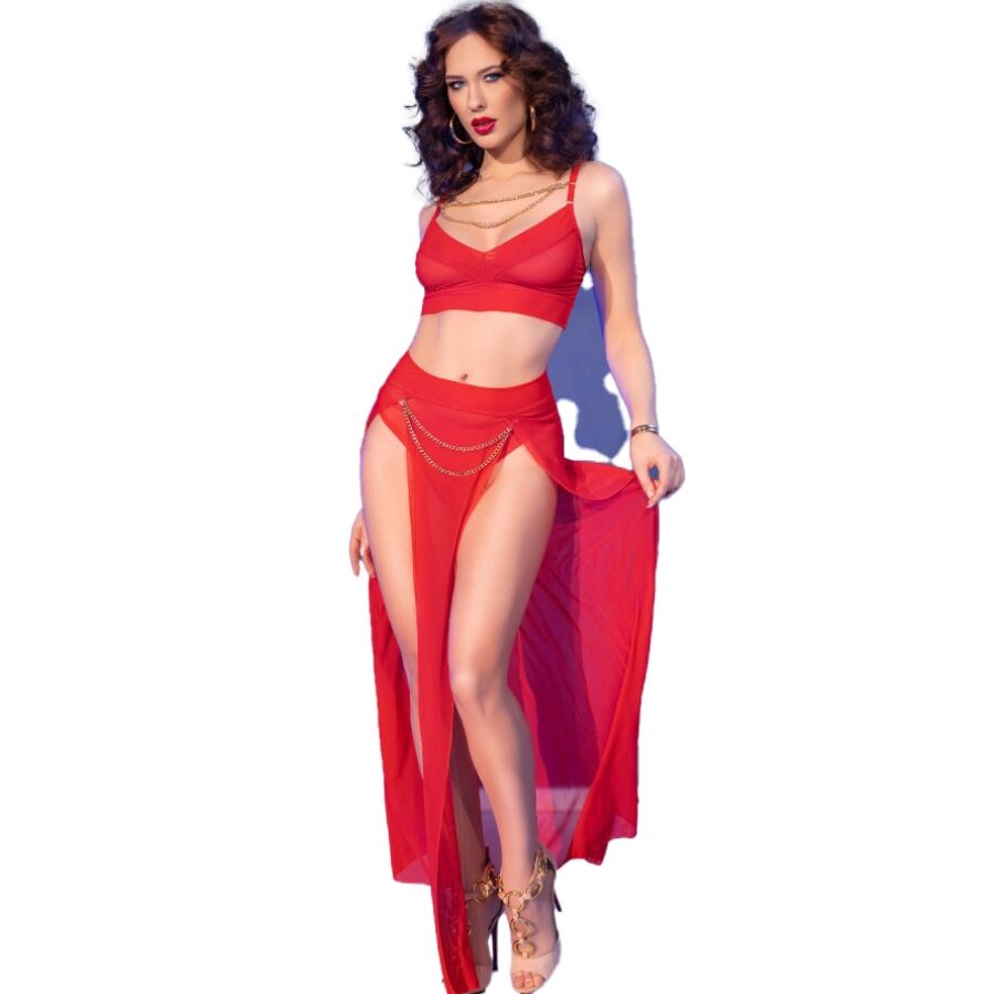 CHILIROSE - CR 4850 RED TOP AND LEGGINGS SET WITH GOLD ACCESSORIES S