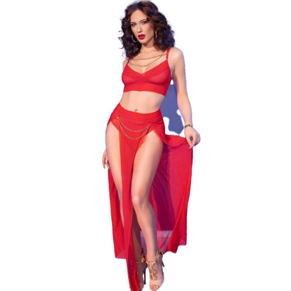 CHILIROSE - CR 4850 RED TOP AND LEGGINGS SET WITH GOLD ACCESSORIES L