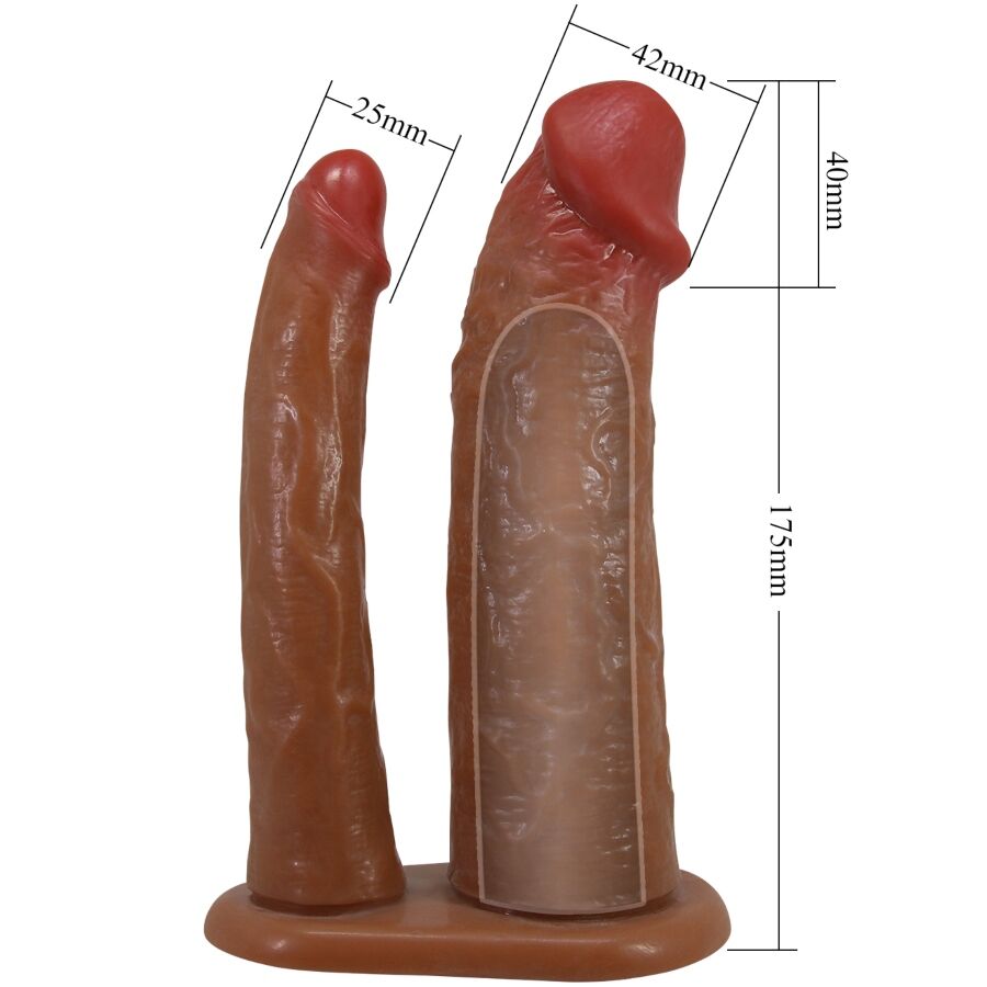 PRETTY LOVE - YAIRON DOUBLE PENIS SLEEVE WITH 4 CM EXTENSION MULATTE