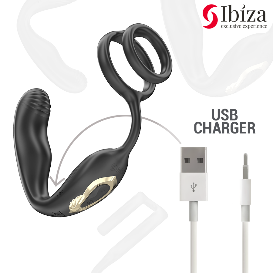 IBIZA - WIGGLE REMOTE CONTROL ROTATING ANAL PLUG WITH PERINEUM VIBRATION AND PENIS ENLARGEMENT RINGS