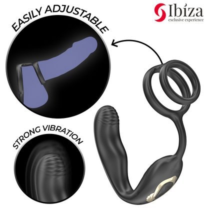 IBIZA - WIGGLE REMOTE CONTROL ROTATING ANAL PLUG WITH PERINEUM VIBRATION AND PENIS ENLARGEMENT RINGS