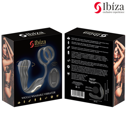 IBIZA - WIGGLE REMOTE CONTROL ROTATING ANAL PLUG WITH PERINEUM VIBRATION AND PENIS ENLARGEMENT RINGS