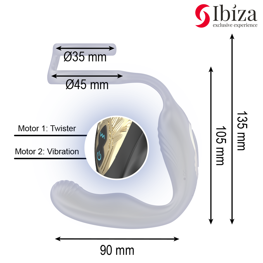 IBIZA - WIGGLE REMOTE CONTROL ROTATING ANAL PLUG WITH PERINEUM VIBRATION AND PENIS ENLARGEMENT RINGS
