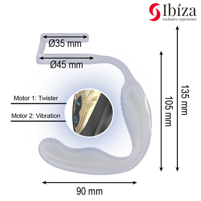 IBIZA - WIGGLE REMOTE CONTROL ROTATING ANAL PLUG WITH PERINEUM VIBRATION AND PENIS ENLARGEMENT RINGS