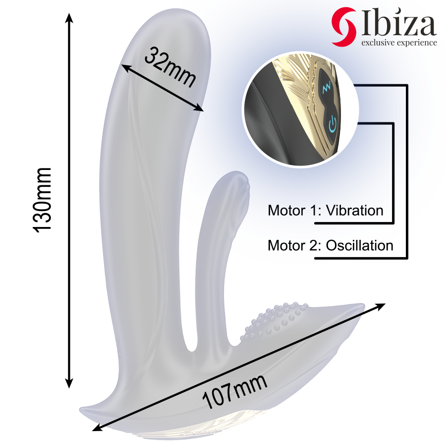 IBIZA – TRAGBARER VIBRATOR MIT G-PUNKT- UND KLITORISSTIMULATION MIT FERNBEDIENUNG