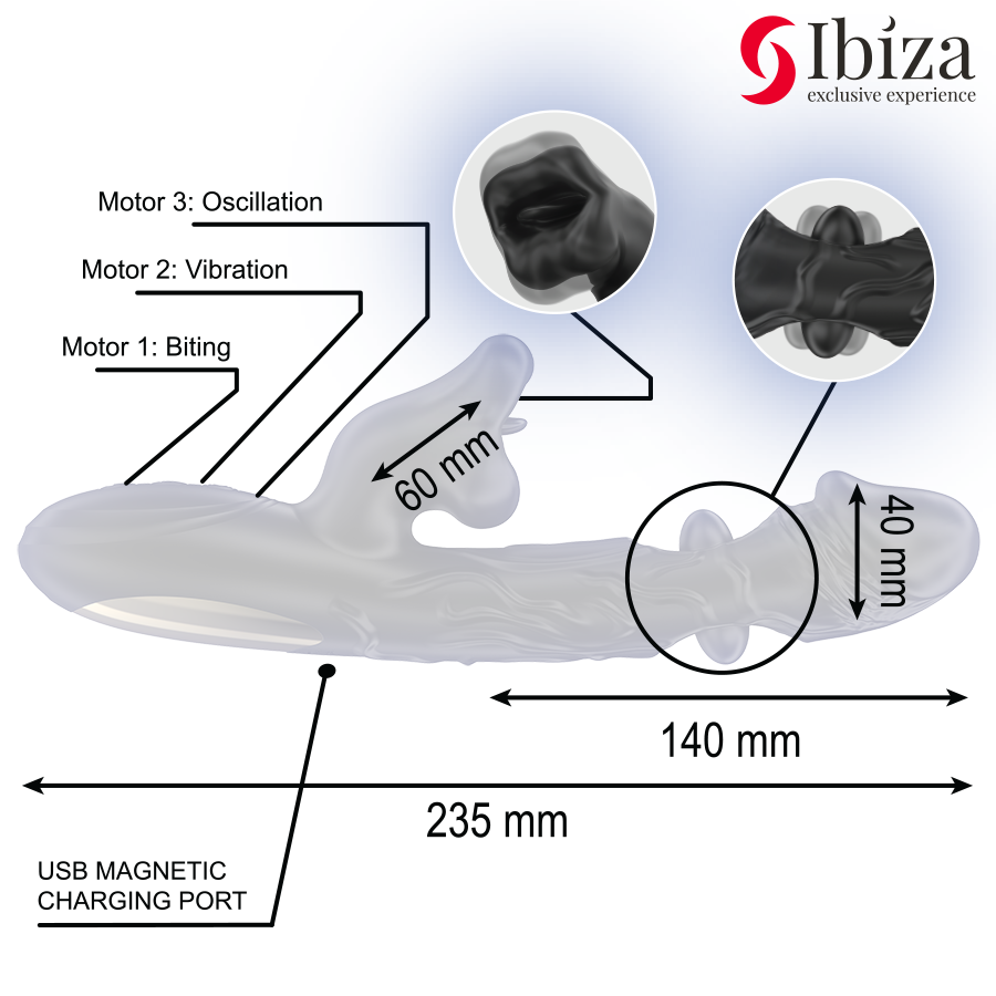 IBIZA - VIBRATOR AND CLITORAL STIMULATOR WITH BITING AND ROTATION EFFECT