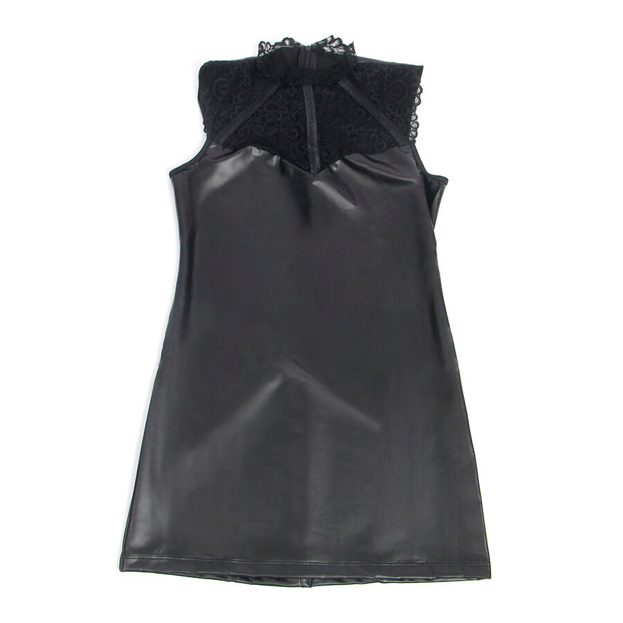 SUBBLIME - 957551 LEATHER DRESS WITH LACE COLLAR BLACK L/XL