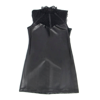 SUBBLIME - 957551 LEATHER DRESS WITH LACE COLLAR BLACK L/XL
