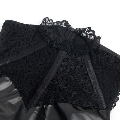 SUBBLIME - 957551 LEATHER DRESS WITH LACE COLLAR BLACK L/XL