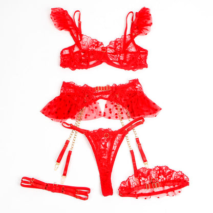 SUBBLIME - 957506 LACE BRA AND GARTER SET RED S/M