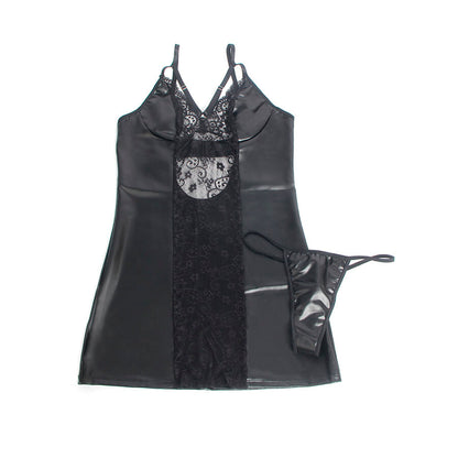 SUBBLIME - 957520 LEDERKLEID MIT BLUMENSPITZE SCHWARZ S/M