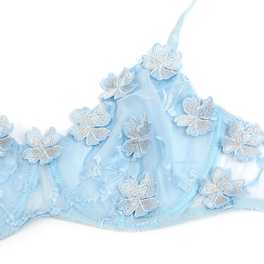 SUBBLIME - 957629 FLORAL EMBROIDERED BRA AND PANTY SET, SKY BLUE, S/M