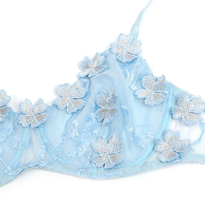 SUBBLIME - 957629 FLORAL EMBROIDERED BRA AND PANTY SET, SKY BLUE, S/M